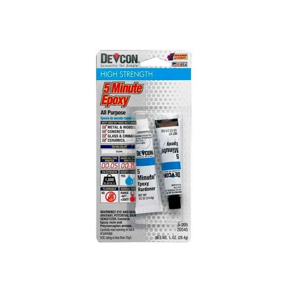 Itw Devcon 5 Minute Fast Drying Epoxy (S-205), 20545, 2-.5 Oz. Tubes 20545 - main